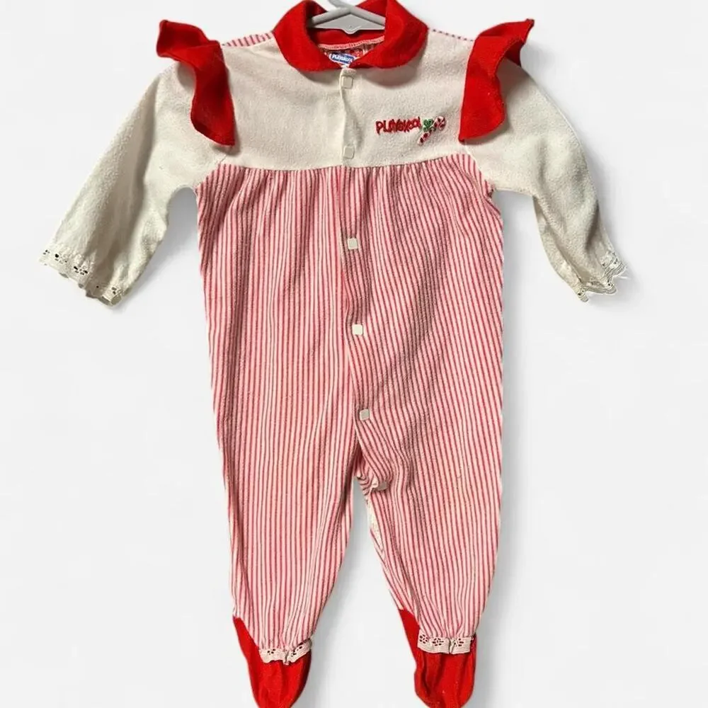 Vintage 0-3 months 70s Playskool romper w candy cane Christmas embroidery